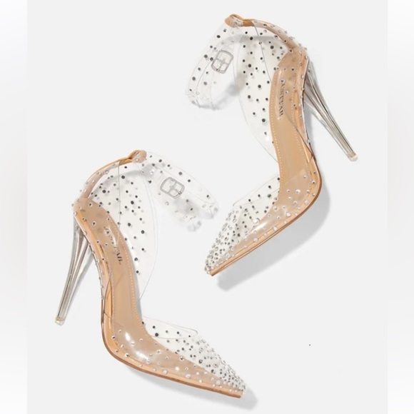 🆕 Embellished Clear Pointy Pump Heels - Picture 3 of 8